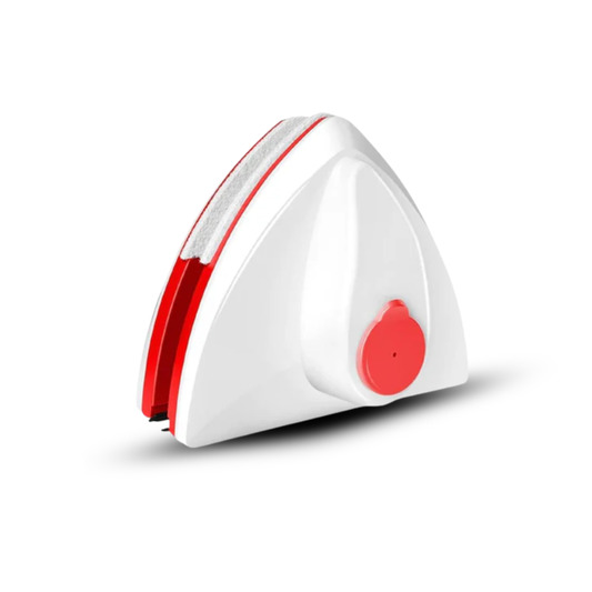 White and red triangular device on a white background