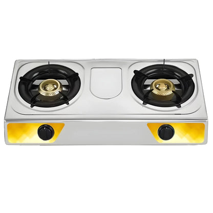 Dual Burner Stainless Steel Gas Stove with Auto-Ignition 2