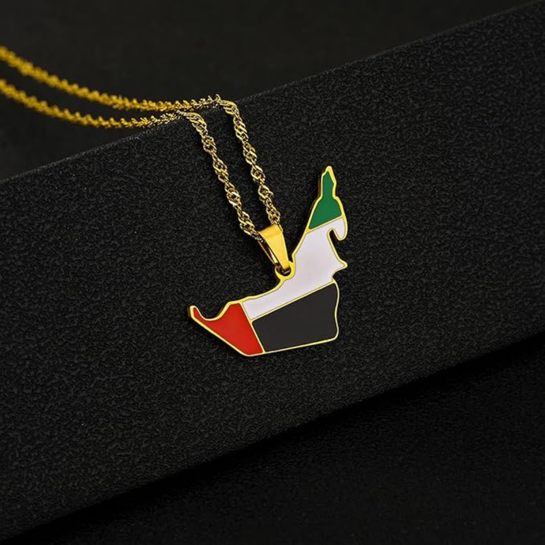 Flag Day Pendant Necklace, Unisex UAE Map Flag Jewelry, Patriotic Stainless Steel Titanium Necklace, Gift for Men Women, Celebrations Daily Wear....