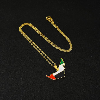 Flag Day Pendant Necklace, Unisex UAE Map Flag Jewelry, Patriotic Stainless Steel Titanium Necklace, Gift for Men Women, Celebrations Daily Wear..