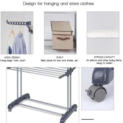 Foldable 3-Tier Laundry Drying Rack | Adjustable Clothes Stand with Wings