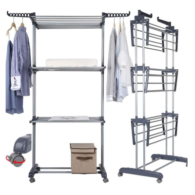 Foldable 3-Tier Laundry Drying Rack | Adjustable Clothes Stand with Wings