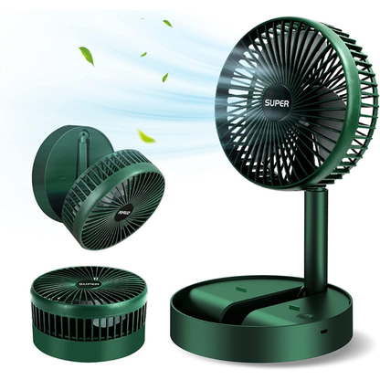 Green portable fan with multiple angles on a white background