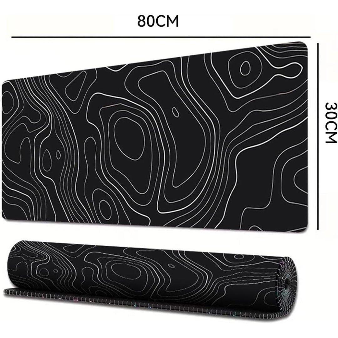 Black and white topographic design mouse pad with measurements