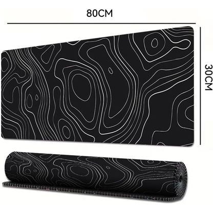 Black and white topographic design mouse pad with measurements