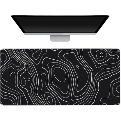 Gaming Mouse Pad XL – 80x30cm Large Desk Mat with Anti-Slip Base (Black with White Topographic Line)