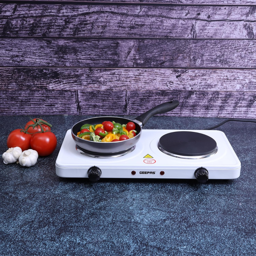 Geepas 2000W Dual Hot Plate Portable Electric Hob with Overheat Protection...