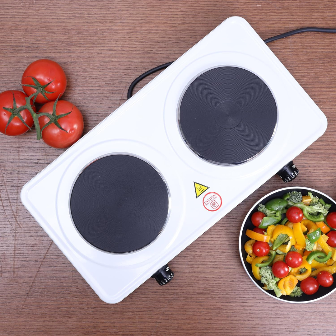 Geepas 2000W Dual Hot Plate Portable Electric Hob with Overheat Protection..
