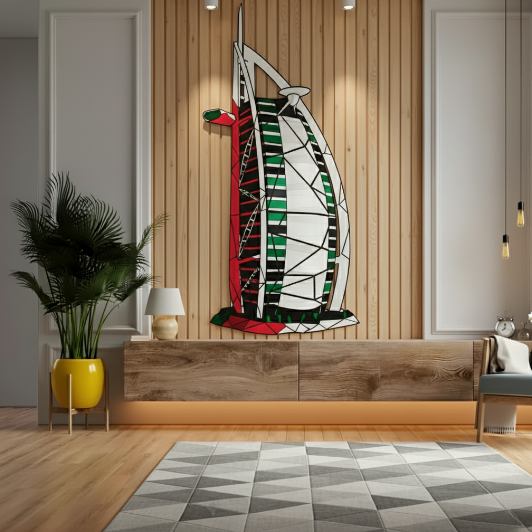 Geometric Burj Al Arab Flag Acrylic Wall Art | UAE National Day.