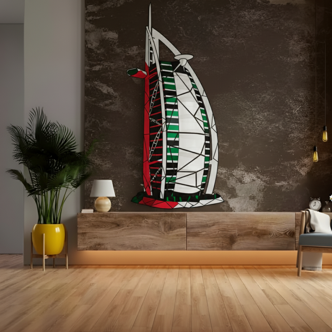 Geometric Burj Al Arab Flag Acrylic Wall Art | UAE National Day.