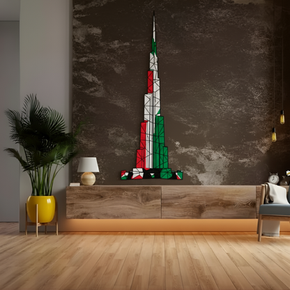 Geometric Burj Khalifa Flag Acrylic Wall Art | National Day Decor...