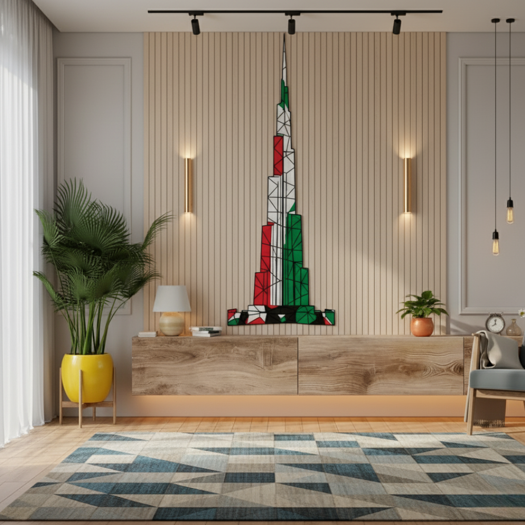 Geometric Burj Khalifa Flag Acrylic Wall Art | National Day Decor..