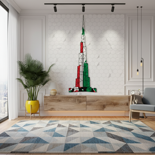 Geometric Burj Khalifa Flag Acrylic Wall Art | National Day Decor