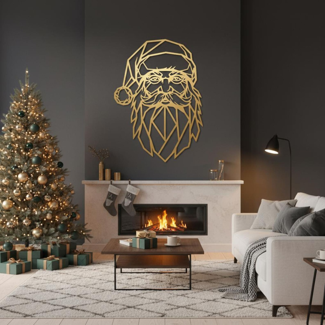 Geometric Santa Acrylic Wall Art – Modern Christmas Decor gold