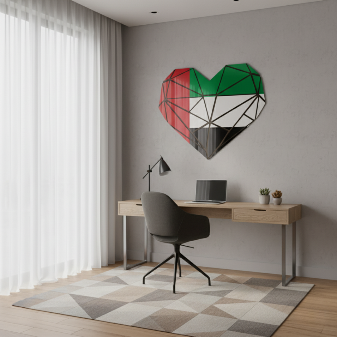 Geometric UAE Flag Heart Acrylic Wall Art | National Day Decor