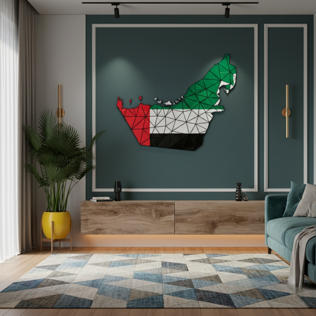 Geometric UAE Flag Map Acrylic Wall Art | National Day Decor...