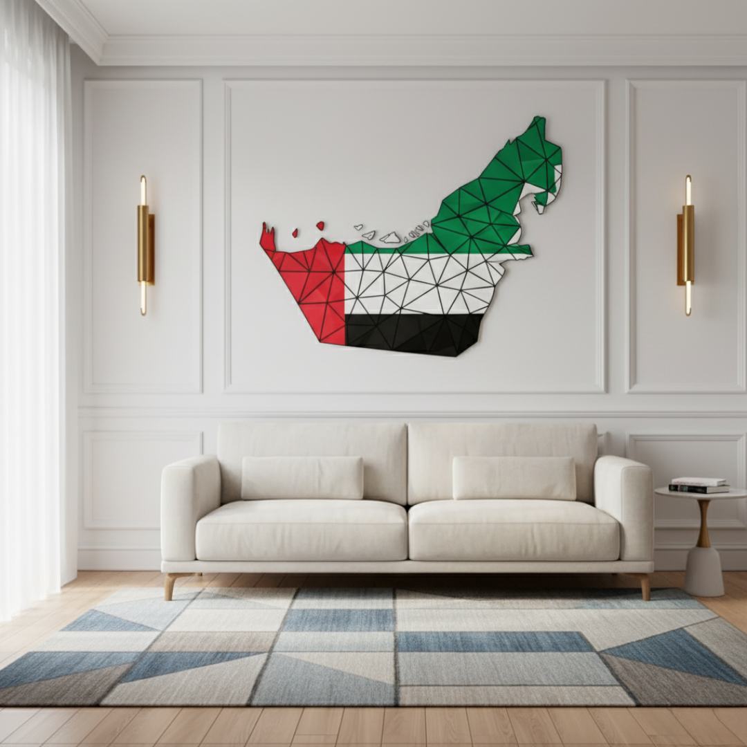 Geometric UAE Flag Map Acrylic Wall Art | National Day Decor..