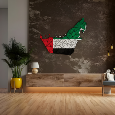 Geometric UAE Flag Map Acrylic Wall Art | National Day Decor.