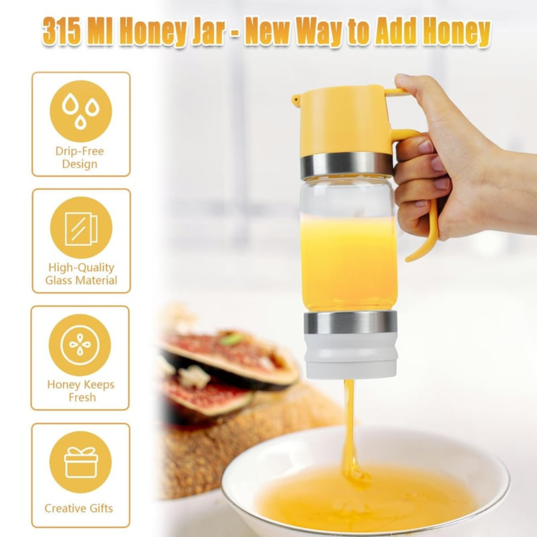 Glass Honey Dispenser with Storage Base No-Drip Kitchen Accessory.