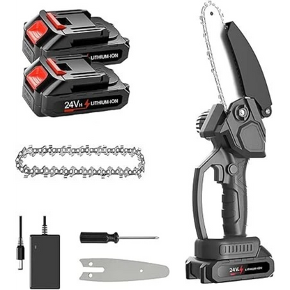 Gluckluz Mini Chainsaw Cordless Chain Saw Electric Handheld 6 Inch Chain Saw with 2 * 24V Rechargeable Battery & Safety Lock for Tree Trimming Wood Cutting Household Garden Pruning Work