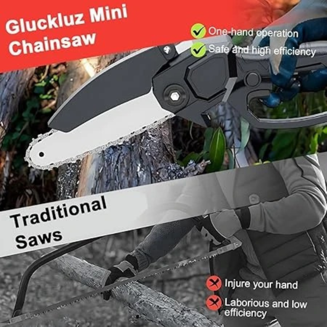 Gluckluz Mini Chainsaw Cordless Electric Handheld 6-Inch Chain Saw with 2 Batteries & Safety Lock...