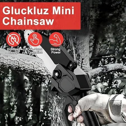 Gluckluz Mini Chainsaw Cordless Electric Handheld 6-Inch Chain Saw with 2 Batteries & Safety Lock.