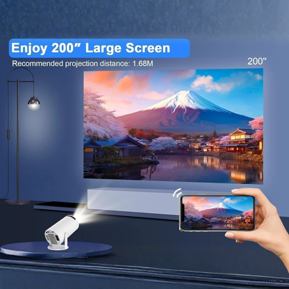 HY300 Portable Projector – Auto Keystone, 180° Flip, Dual-Band WiFi (2.4/5G), BT 5.0 | HD Mini Home Theater with Round Design