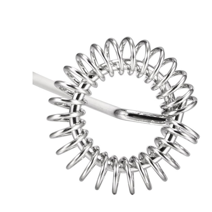 Silver coil spring on a white background