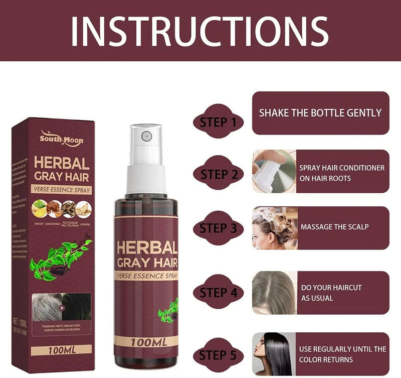 Herbal Gray Hair Reverse Essence Spray – Natural Darkening, 100ml