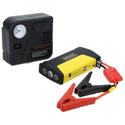 High Power 12V Multi-Function Portable Jump Starter Kit and Integrated Air Compressor.