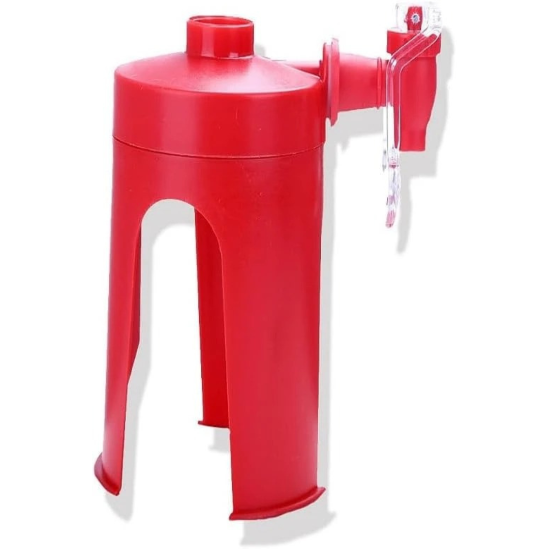 Red plastic water dispenser on a white background