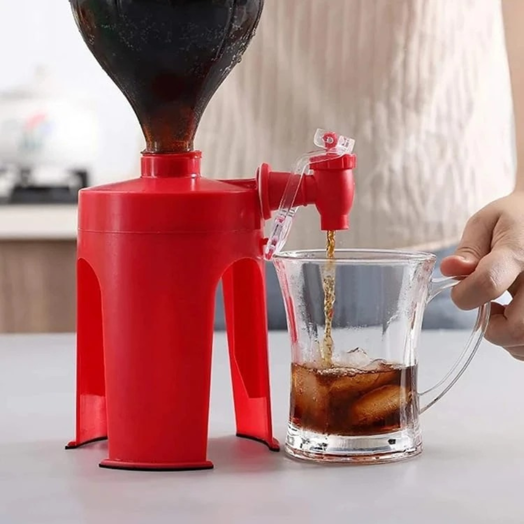 Inverted Soda Bottle Dispenser Stand with Faucet – Large Bottle Compatible, Easy Pour Drink Dispenser (Red)