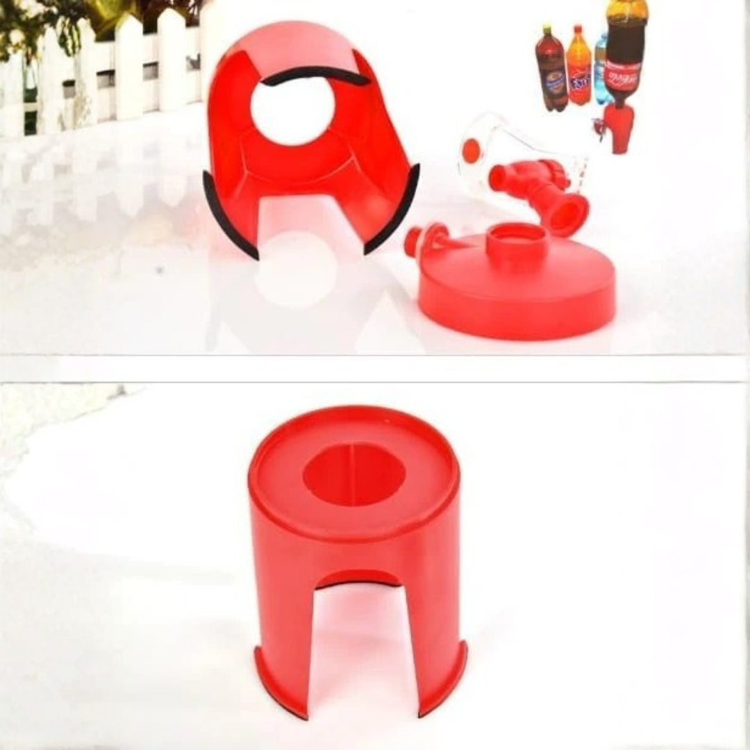 Red plastic bottle cap with a black handle on a white background