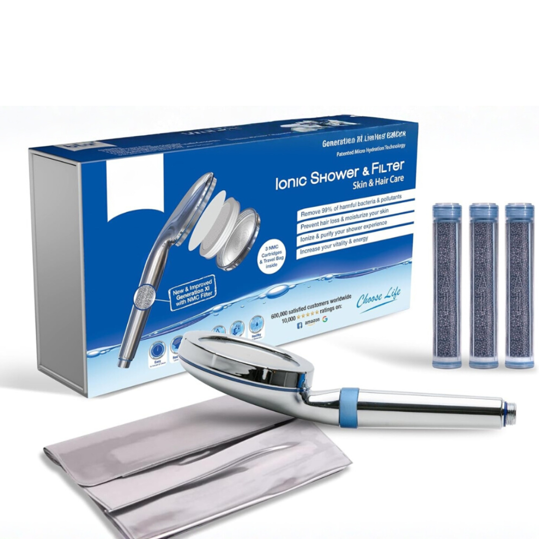 Ionic Shower Head and Shower Filter - Handheld - Removes Chlorine & Harmful Pollutants - Prevent Hair Loss & Moisturize Your Skin, Chrome