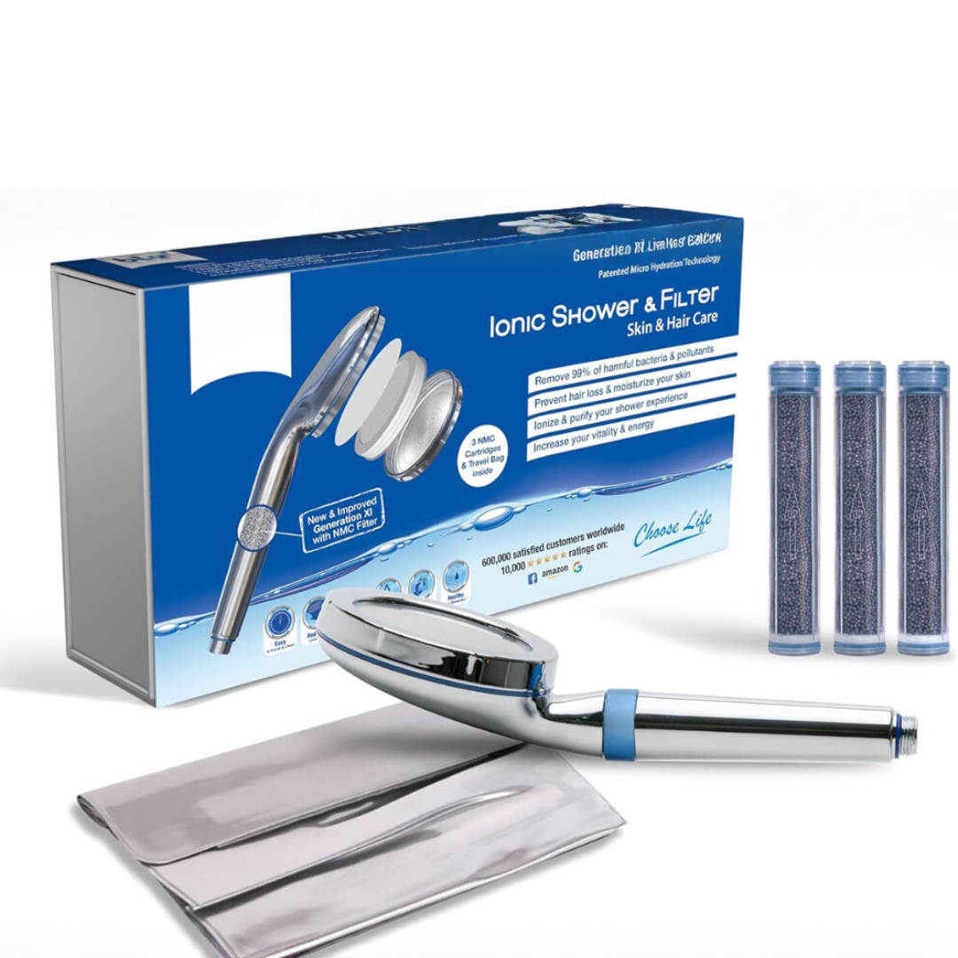 Ionic Shower Head and Shower Filter - Handheld - Removes Chlorine & Harmful Pollutants - Prevent Hair Loss & Moisturize Your Skin, Chrome