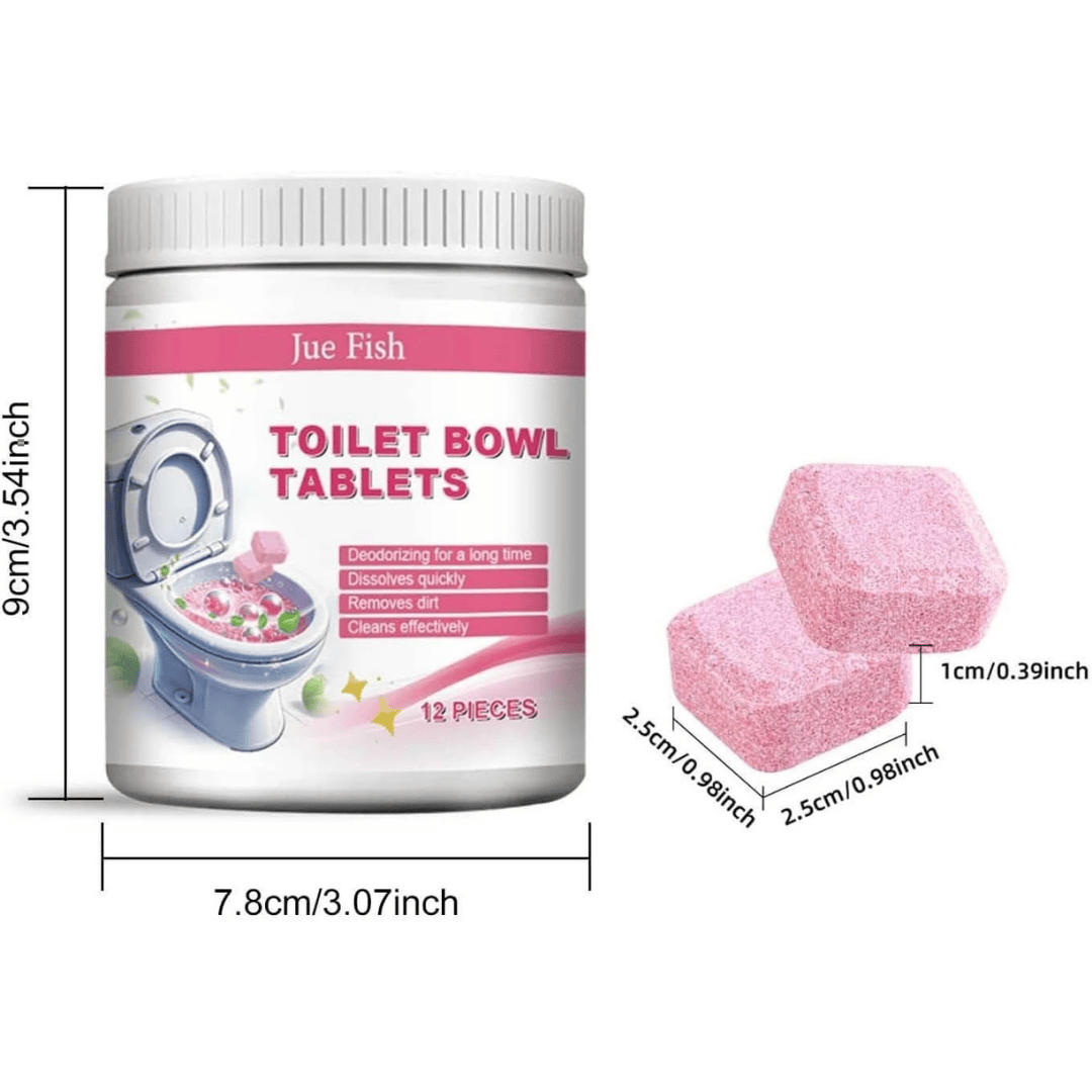 Jue Fish Toilet Bowl Tablets – 12-Piece Pack, Deodorizing, Quick Dissolving, Deep Cleaning.