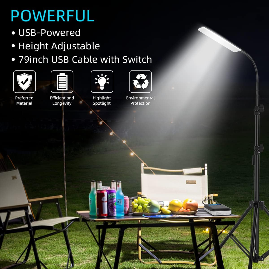 LED Camping Light | Portable Outdoor Lamp with USB Power & Tripod Stand
