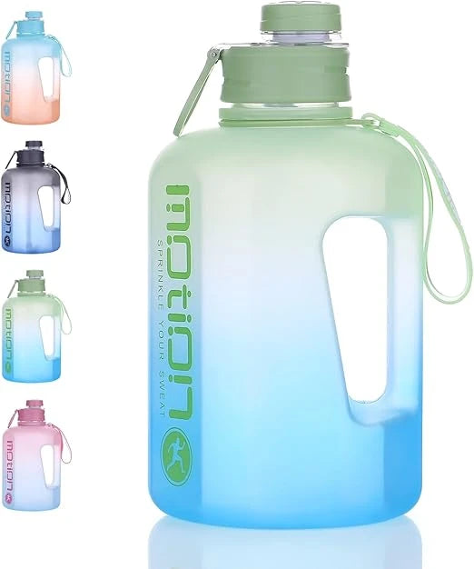 Lauracode 2L Motivational Water Bottle with Straw – Green-Blue