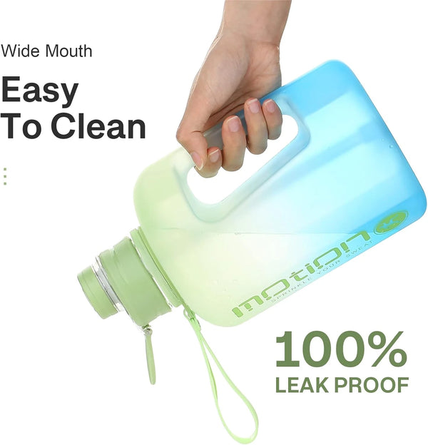 Lauracode 2L Motivational Water Bottle with Straw – Green-Blue