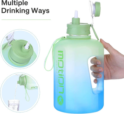 Lauracode 2L Motivational Water Bottle with Straw – Green-Blue