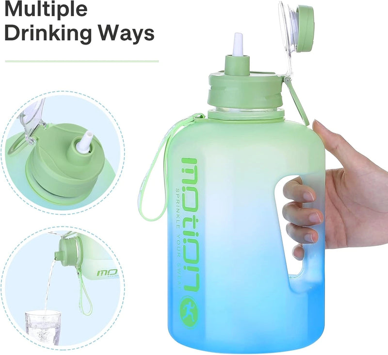 Lauracode 2L Motivational Water Bottle with Straw – Green-Blue