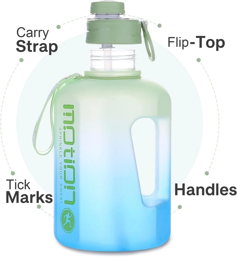 Lauracode 2L Motivational Water Bottle with Straw – Green-Blue