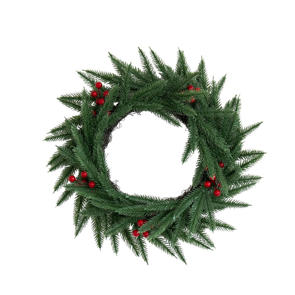 Luxury Norfolk Pine & Red Berry Christmas Wreath – Premium Indoor/Outdoor Festive Decor
