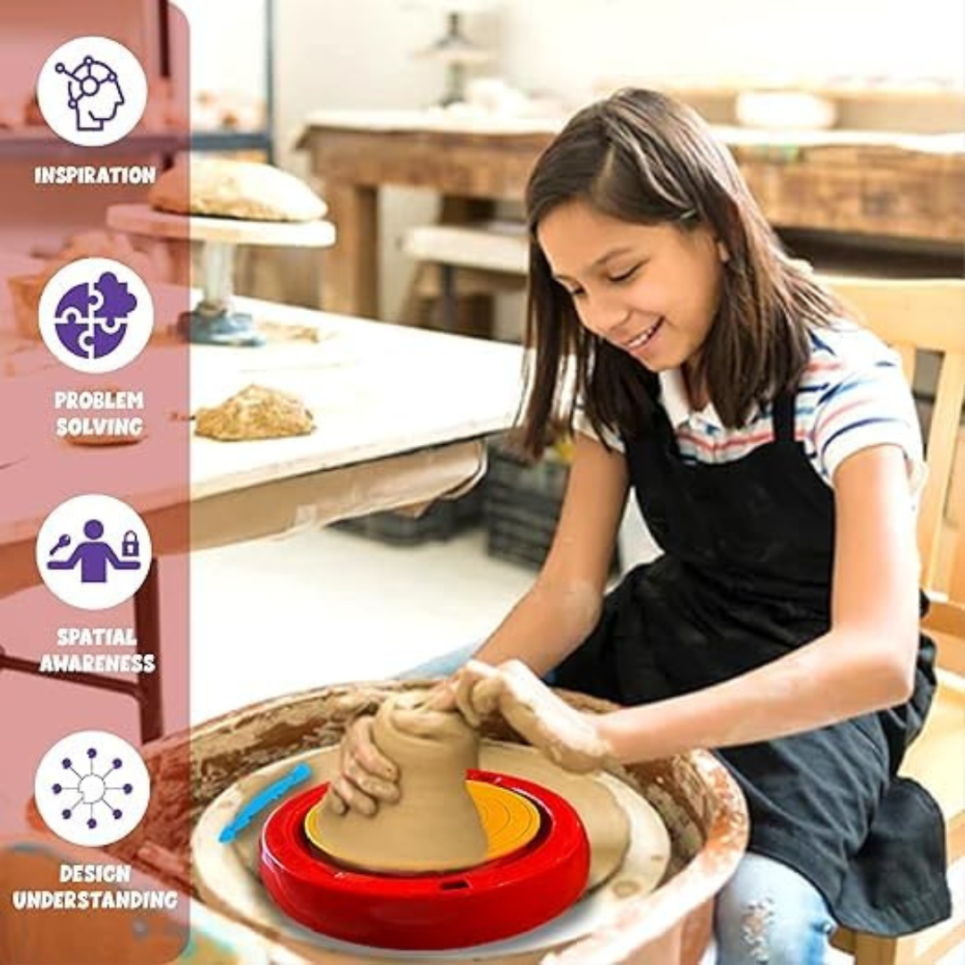Magic Pottery Wheel Art Studio for Kids with 12 Color Paint Set and Sculpting Tools....