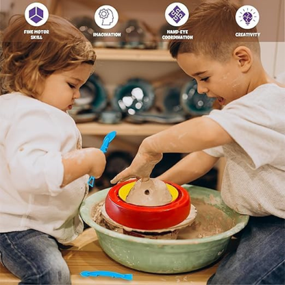 Magic Pottery Wheel Art Studio for Kids with 12 Color Paint Set and Sculpting Tools...