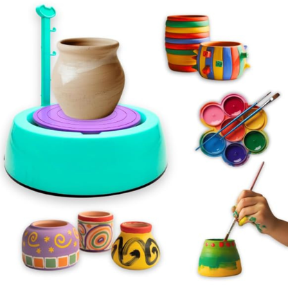 Magic Pottery Wheel Art Studio for Kids with 12 Color Paint Set and Sculpting Tools