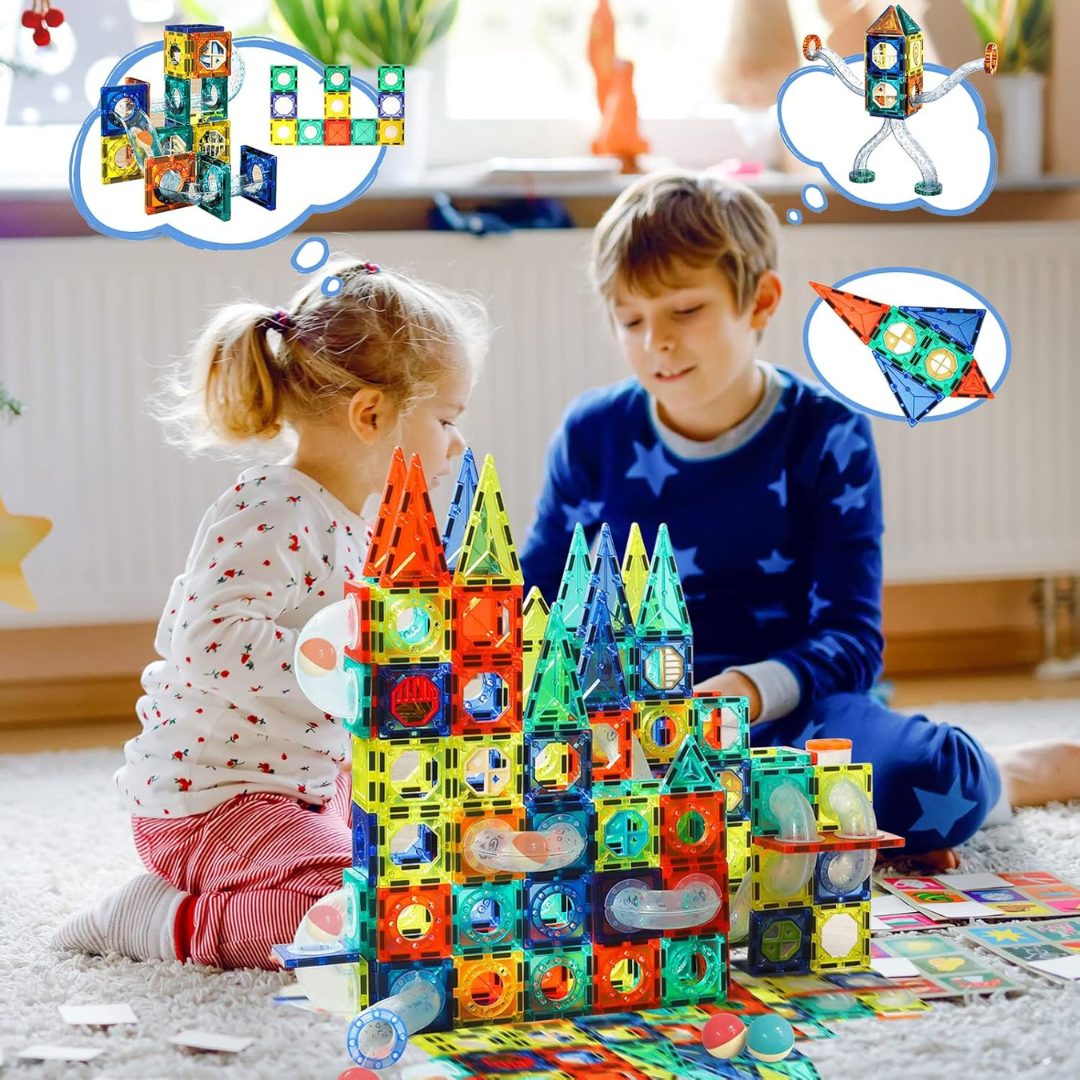 Magnetic Pipeline Construction Set – 168 Pieces Ice-Themed STEM Building Blocks with Clear Tubes & Rolling Balls
