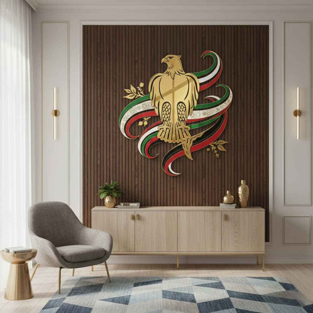 Majestic UAE Falcon & Flag Acrylic Wall Art | Iconic Wall Art...