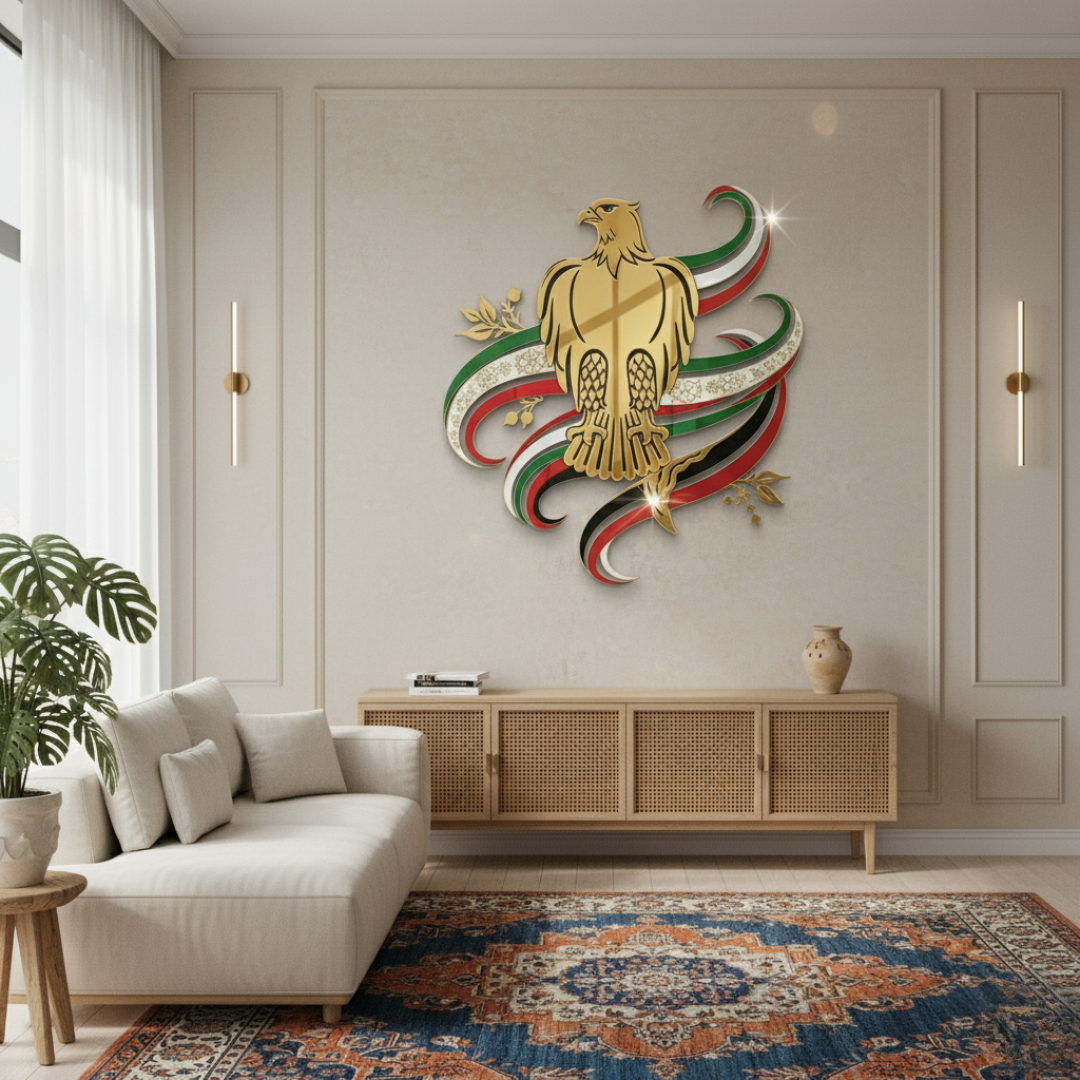 Majestic UAE Falcon & Flag Acrylic Wall Art | Iconic Wall Art..