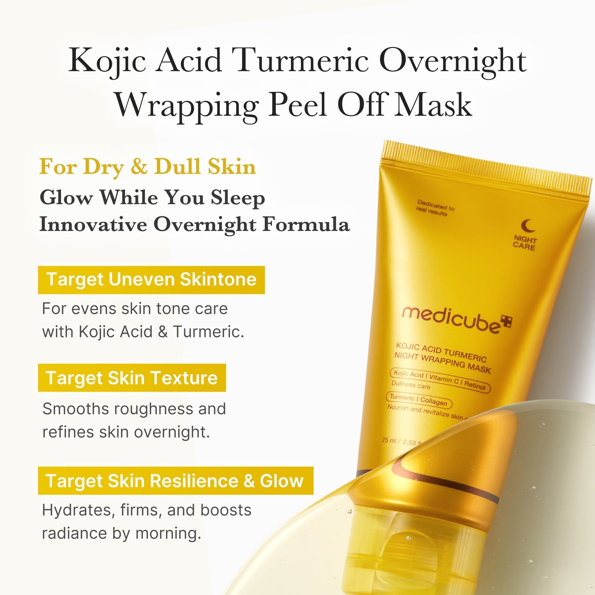 Medicube Kojic Acid Turmeric Night Wrapping Mask - An overnight facial Mask to brighten dull skin and Restore clarity